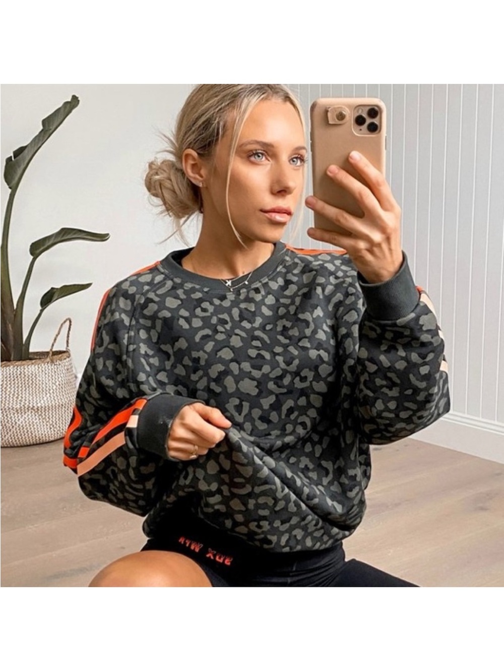 Sarah’s Day SDX x WFA White Fox Boutique Green Leopard Print Striped Sweatshirt